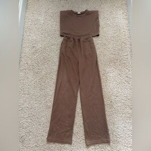AUREUM Waffle Brown Pants & Top Set Size XS